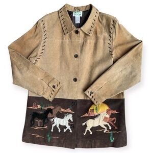 VTG Western Horse Embroidery Jacket Women’s Medium Suede Leather Quacker Factory